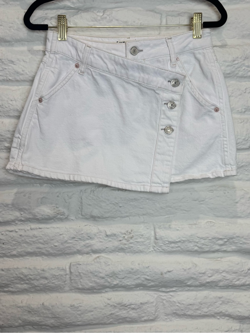 We The Free White Button-Front Denim Skirt